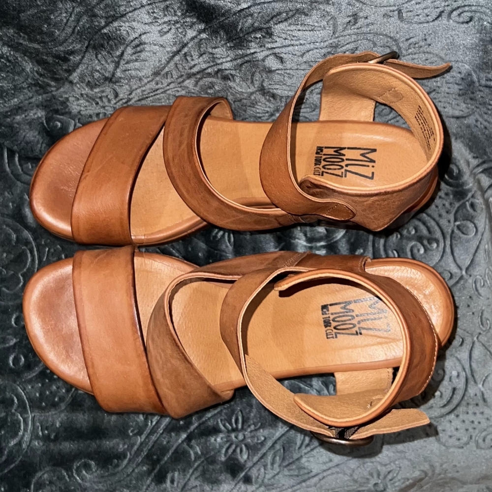 Miz Mooz Brown Sandals with Open Toe Design and Adjustable Ankle Strap
